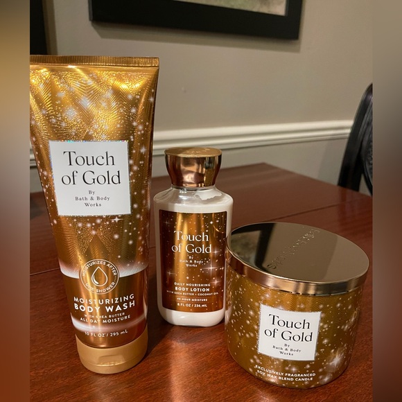 Bath & Body Works Other - Bath & Body Works - 3 Pc Touch Of Gold Body Wash, Body Lotion & Candle